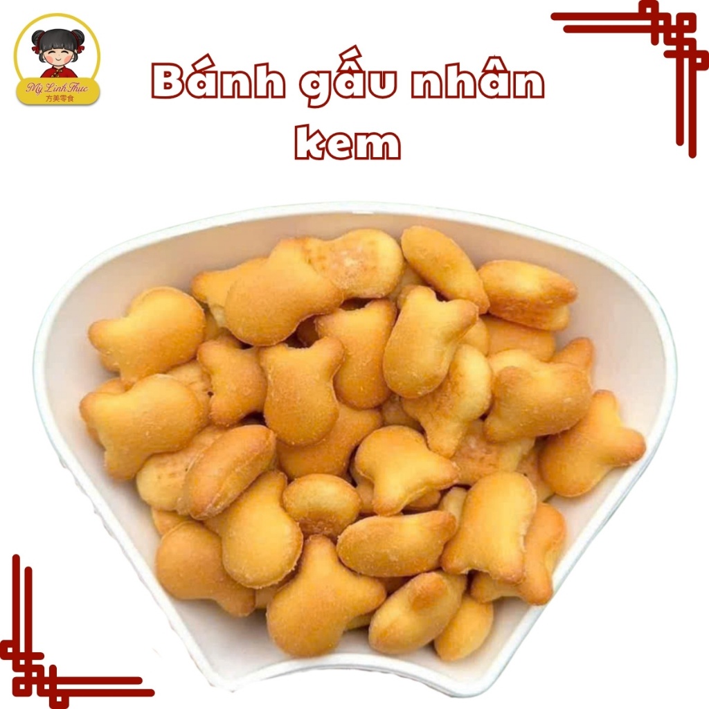 Bánh gấu nhân kem bánh quy hình gấu giòn thơm nhân kem gói 250g tiện lợi