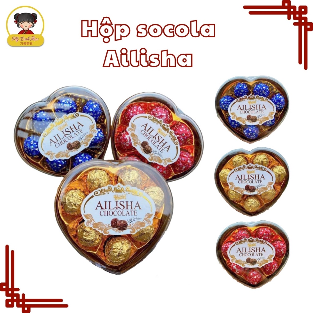 Hộp socola trái tim AILISHA, hộp chocolate Quà Tặng cao cấp, giòn tan thơm ngon