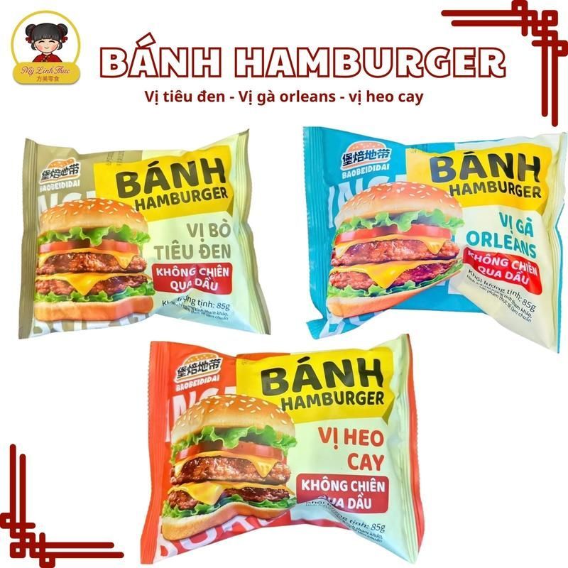 Bánh Hamburger mini, Hamburger snack 3 vị Bò Tiêu Đen / Gà Orleans / Heo Cay không chiên qua dầu, gói 85g