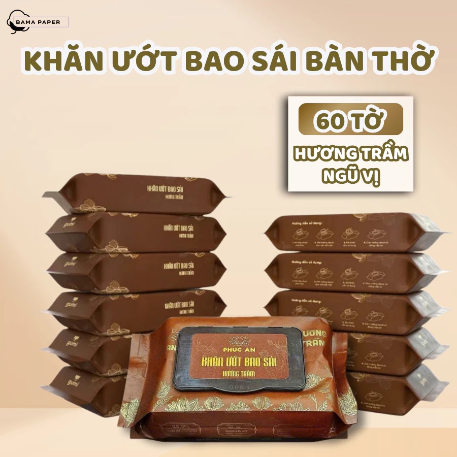 Khăn Ướt Bao Sái Phúc An Hương Trầm, Khăn Lau Tẩy Uế Bàn Thờ Sạch Sẽ, Trang Nghiêm, Tiện Lợi, An Toàn
